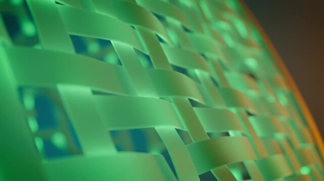Green abstract woven panel with interlacing strips