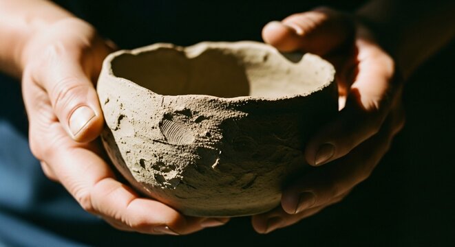 Handmade Pottery Bowl Held by Artisan &ndash; Unique Ceramic Art & Craftsmanship Detail