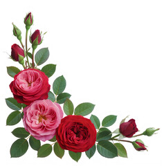 Naklejka premium A floral arrangement of roses in different shades of red and pink isolated on transparent background