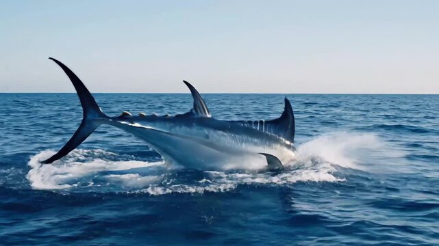 Majestic Marlin Leaping from Ocean Waves in Dramatic Display.