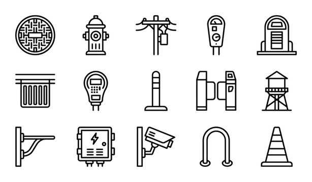 Round metal manhole cover with geometric pattern in street for infrastructure access point