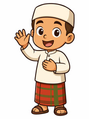 Obraz premium Cute Muslim Boy Cartoon Character Waving
