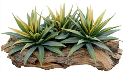 Obraz premium Agave plant on weathered wood isolated on white background studio shot