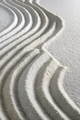 Zen Buddhism, meditation, inner peace, Chinese Japanese Asian tradition. Therapy stress release treatment, health lifestyle. A closeup of a white sand garden with raked sand patterns.