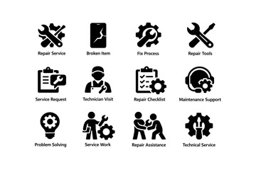 Fototapeta premium Repair and maintenance icons set for service and support