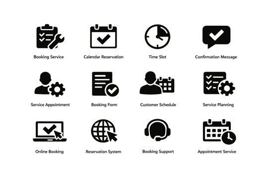 Service booking and scheduling icons for efficient online management