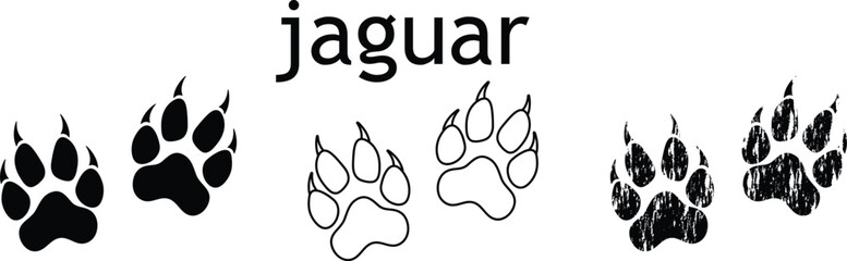 Jaguar Animal Footprint Silhouette Vector &ndash; Wild Cat Paw Print Track Icons EPS, vector animal paw print illustration.