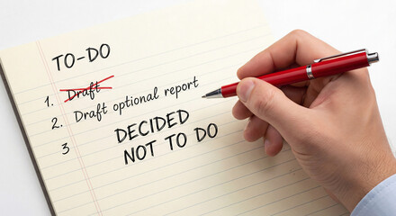 Hand Makes Decisions on To-Do List: Crossing Out Tasks and Marking What's Decided, Planning