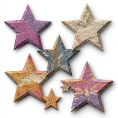 Obraz premium Six textured, weathered wooden stars in various sizes and natural colors