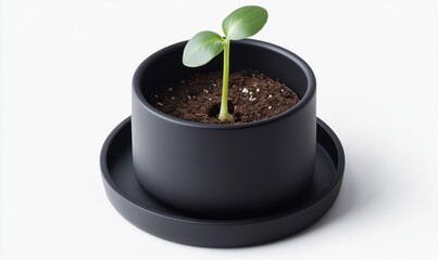 Small plant sprout in pot minimalist growth beginning new life concept