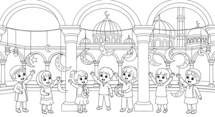 Obraz premium Children Playing in a Colorful Theme Park with Rides and Attractions