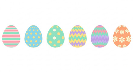 Obraz premium Colorful easter eggs with various patterns on a white background holiday decoration