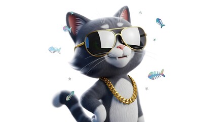 Fototapeta premium Cool Cat with Sunglasses and Gold Chain
