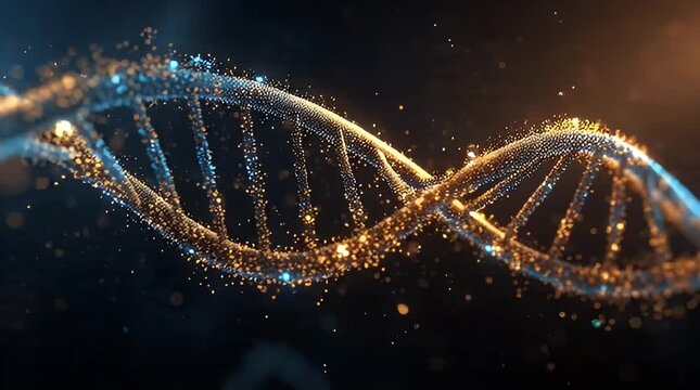 Futuristic DNA Helix Visualization with Glowing Particles