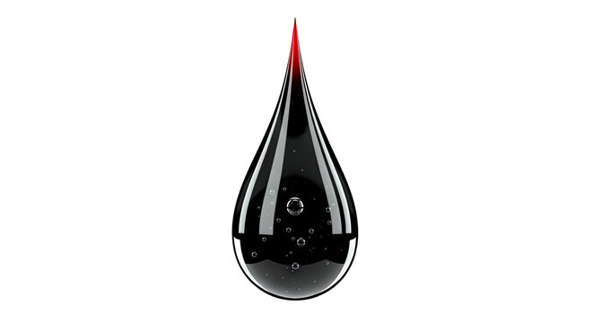 Black Oil Droplet with Red Tip and Bubbles