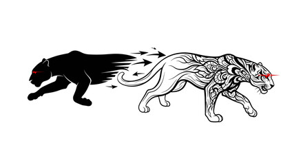 Black and White Panther Illustration Side View. © Aziz