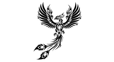 Obraz premium Black Phoenix Bird Tattoo Design Illustration 1.