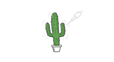 Fototapeta premium Cactus Plant in White Pot Illustration.