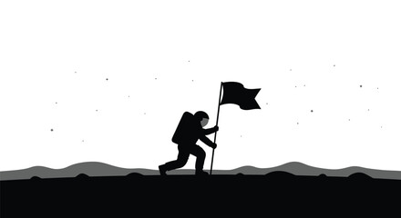 Silhouette of an astronaut planting a flag during a historic space exploration mission achievement © PrimePixel Studio