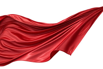 Silk's lustrous red fabric flutters in the breeze against a transparent background. Composition material. Already cut out.