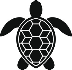Obraz premium Simple sea turtle silhouette vector icon in black and white isolated on light background.