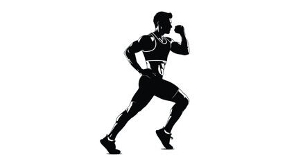 Obraz premium Dynamic black and white silhouette of a fit male athlete running, showcasing strength, speed, and active lifestyle.