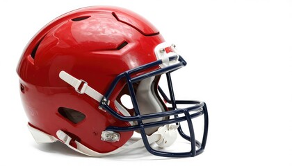 Fototapeta premium Red football helmet isolated on a white background for sport protection