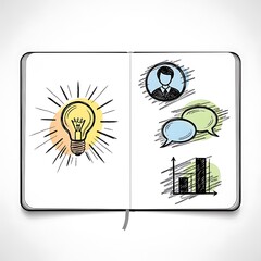 Creative business ideas and communication strategies in a notebook