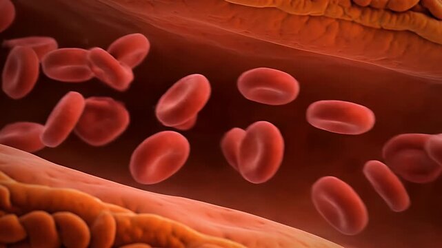 Close-Up Red Blood Cells Flowing Through Vessel for Medical Presentation About Circulation in Body