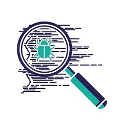 Bug under magnifying glass on code background