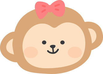 Cute Monkey Face Character with Ribbon