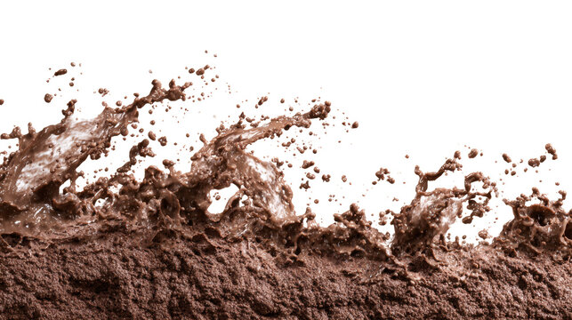 Water and earth mud splash texture, dynamic motion, isolated on a white background