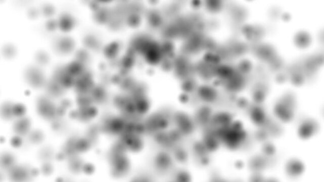 Black and white abstract animation with chaotic pattern of small irregular dots or particles