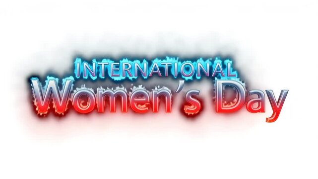 International Women's Day chrome text with glowing fire effect on white background