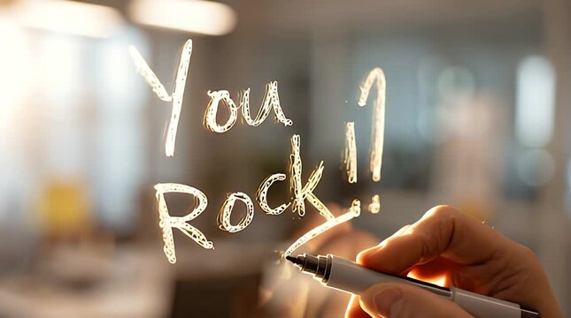Hand Writing You Rock on Glass.