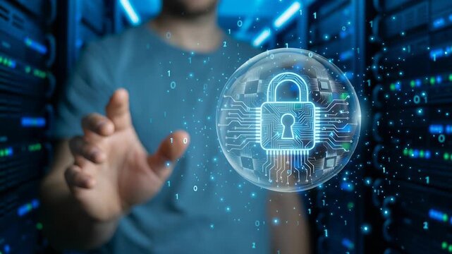 AI bubble financial charts risk market speculation economic crisis digital security concept lock icon protecting data cyber threat server room analysis management