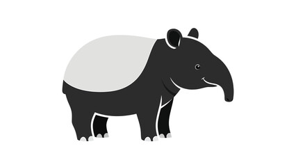 Fototapeta premium Malayan Tapir Cartoon Illustration. Cute Wildlife Animal Character Isolated on White Background.