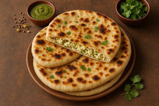 Stuffed Paneer Kulcha stock photo