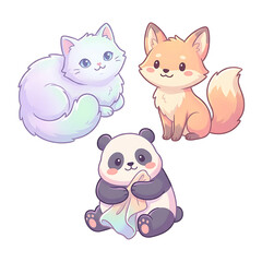 Obraz premium Cozy Pastel Kawaii Animal Art for Kids & Sticker Design