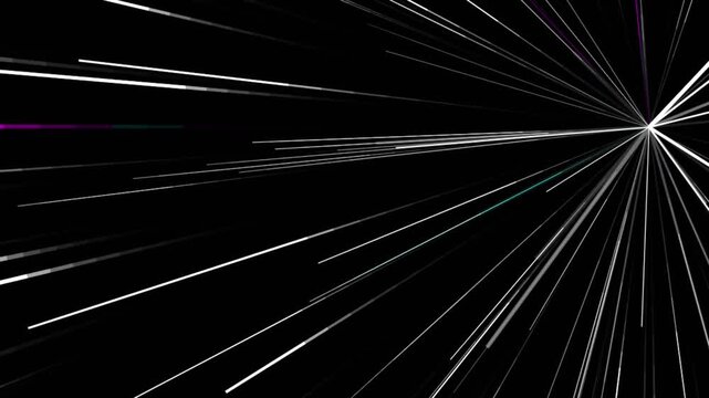 Black and white abstract animation with white and gray lines radiating outward creating motion and energy