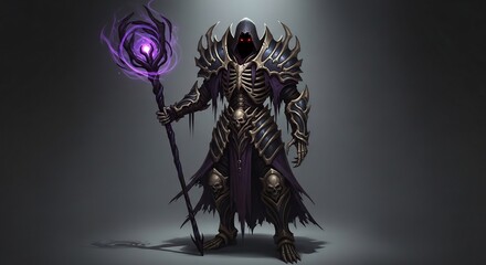 Dark Necromancer Warrior with Glowing Purple Staff.