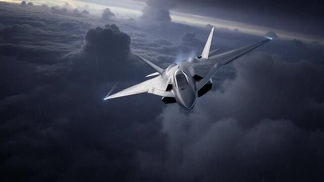 Futuristic Stealth Fighter Jet in Dramatic Stormy Skies