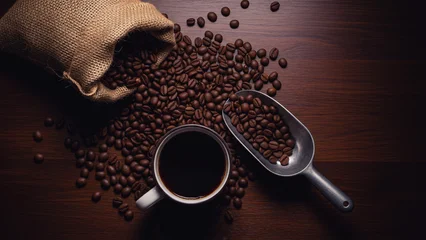 Fototapete Rund Cafe background image of black coffee and coffee beans  © MUHAMMAD DENNI