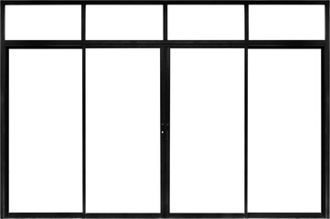 Fototapeta premium Real modern black store front double glass door window frame isolated on white background
