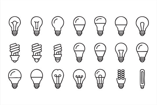 Lighting and innovation line icons for creative thinking and technology applications