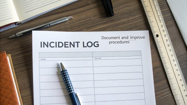 Incident Log Document and Forms on Wooden Desk