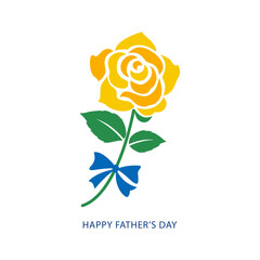 青いリボンがついたシンプルな黄色いバラのイラスト