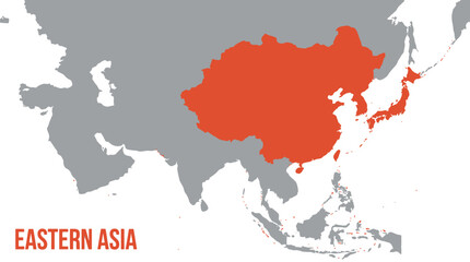 Fototapeta premium Eastern Asia Political Map with Key Countries Highlighted in Red