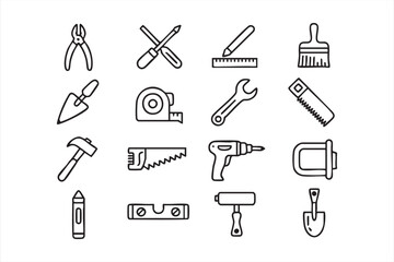 Fototapeta premium Professional construction tool outline icons for apps websites and user interface design