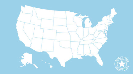 Obraz premium Clean Vector Outline Map of the United States with State Borders, Including Alaska. Minimalist USA Political Geography Template.
